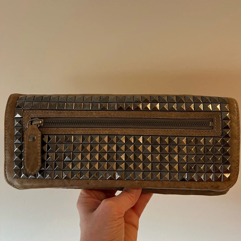 BCBGMaxAzria Taupe  Clutch with Gunmetal Studs - Picture 4 of 7